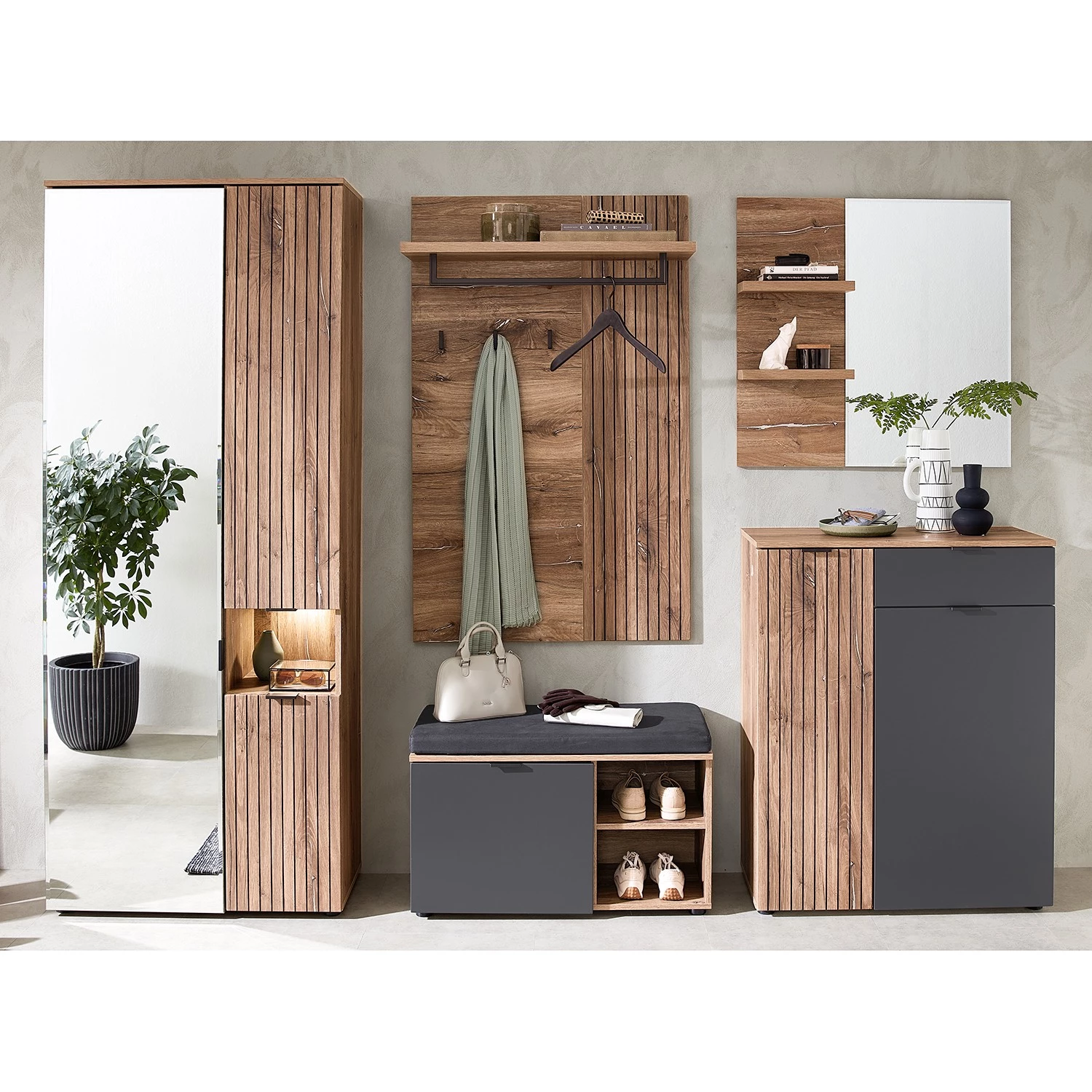 Loftscape Meubles à chaussures Rouze - Imitation chêne rustique argenté / Gris mat 2 Loftscape Meubles à chaussures Rouze - Imitation chêne rustique argenté / Gris mat – Image 2