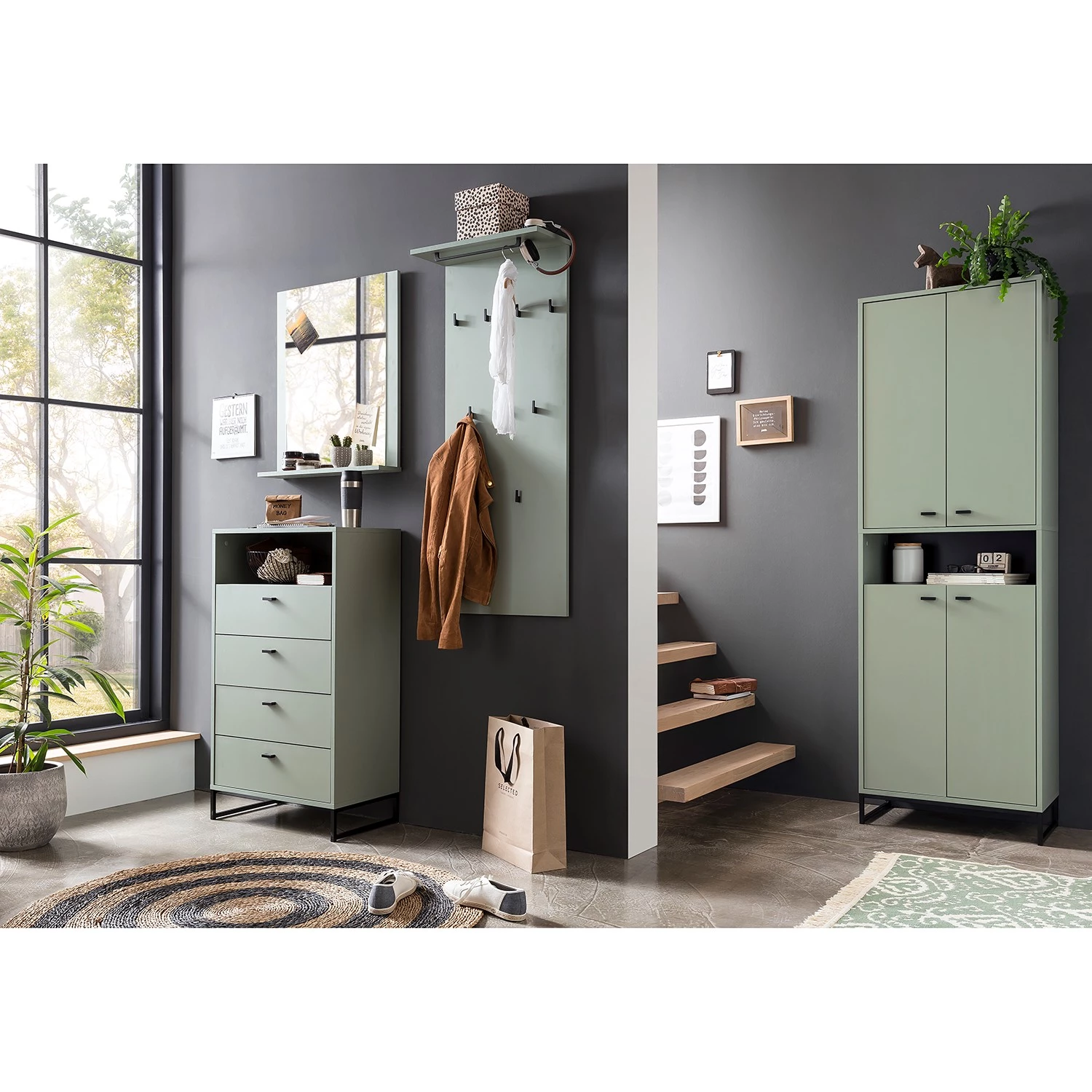 Schildmeyer Armoire à chaussures Janne II - Gris menthe 2 Schildmeyer Armoire à chaussures Janne II - Gris menthe – Image 2