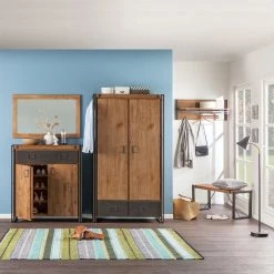 Ars manufacti Panneau porte-manteaux Manchester - Acacia massif / Métal -Vestiaires Soldes garderobenpaneel manchester akazie massiv metall 4115004 1