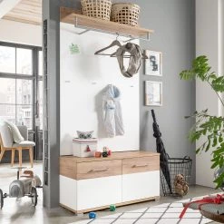 Germania Panneau portemanteau Nerola - Blanc / Imitation chêne de Navarre -Vestiaires Soldes garderobenpaneel nerola weiss eiche dekor 4245068