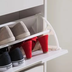 Mørteens Meuble à chaussures Lindholm - Partiellement en chêne massif - Blanc - Hauteur : 130 cm -Vestiaires Soldes schuhkipper lindholm i weiss eiche massiv 4037352