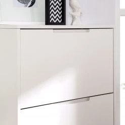 Mørteens Meuble à chaussures Lindholm - Partiellement en chêne massif - Blanc - Hauteur : 165 cm -Vestiaires Soldes schuhkipper lindholm ii weiss eiche massiv 4037296