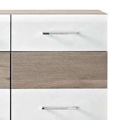 Mooved Meuble à chaussures Samanta - Blanc / Imitation chêne argenté -Vestiaires Soldes schuhkommode samanta silbereiche dekor weiss 4393684