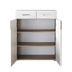 Mooved Meuble à chaussures Samanta - Blanc / Imitation chêne argenté -Vestiaires Soldes schuhkommode samanta silbereiche dekor weiss 4393692