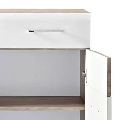 Mooved Meuble à chaussures Samanta - Blanc / Imitation chêne argenté -Vestiaires Soldes schuhkommode samanta silbereiche dekor weiss 4393696