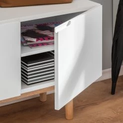 Mørteens Meuble à chaussures Lindholm III - Partiellement en chêne massif - Blanc -Vestiaires Soldes schuhkommoden lindholm ii eiche massiv matt weiss 3701977