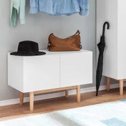 Mørteens Meuble à chaussures Lindholm III - Partiellement en chêne massif - Blanc -Vestiaires Soldes schuhkommoden lindholm ii eiche massiv matt weiss 3701989