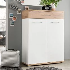 Germania Meuble à chaussures Nerola - Blanc / Imitation chêne de Navarre -Vestiaires Soldes schuhschrank nerola weiss eiche dekor 4244996